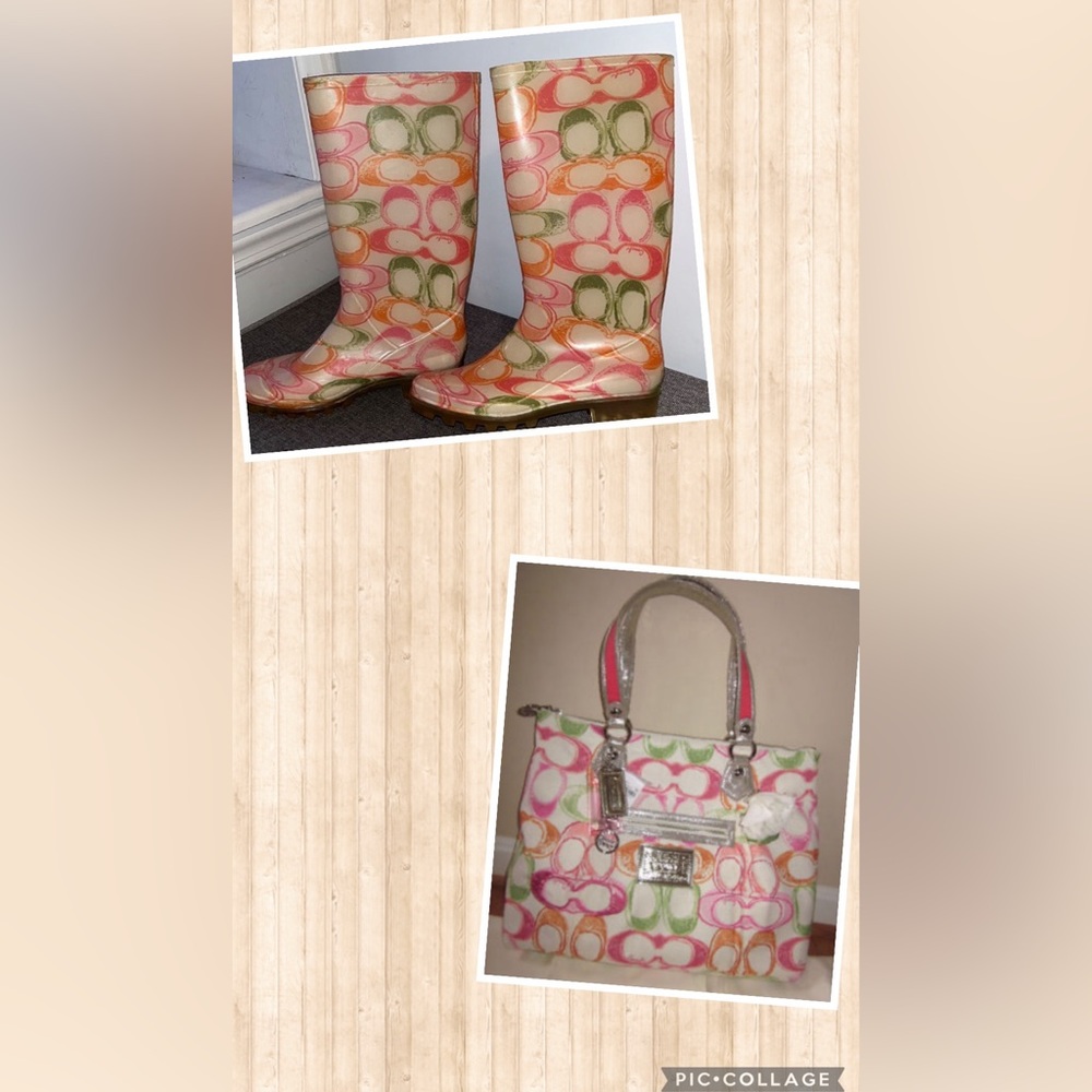 ISO Coach Poppy Dream Tote and Rain Boots(Sz 7)
